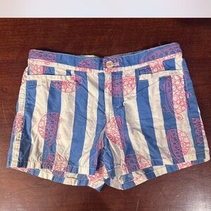 Lilly Pulitzer Blue and Cream Striped Shorts with Pink Accents